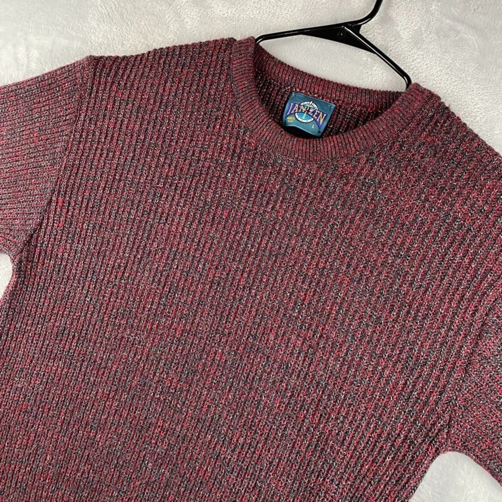 Vintage Jantzen Sweater Mens Large Red Knit Crewneck Pullover Made in USA